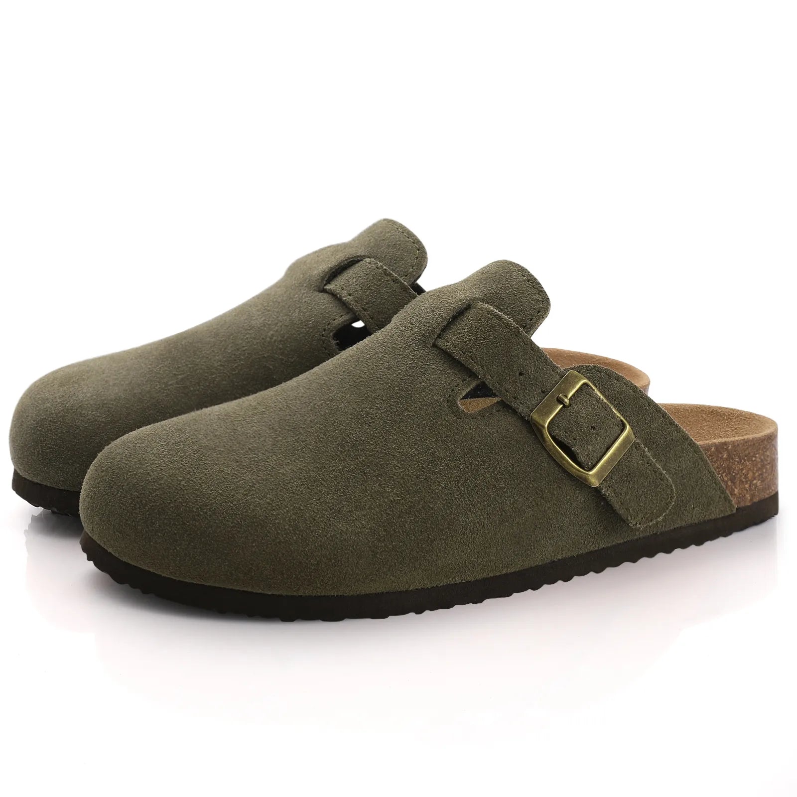 Fashion Women's Suede Mules Slippers Men Clogs Cork Insole Sandals With Arch Support Outdoor Beach Slides Home Shoes voguable