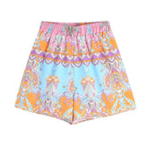 Women Fashion With Knot Printed Pleat Mini Skirt Vintage High Waist Back Zipper Female Skirts Mujer voguable