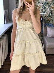 Voguable Vintage Girls y2k Sweet Cascading Yellow Dress 2024 Fashion Ladies Soft Cotton Cute Midi Dresses for Women Chic Outfits voguable