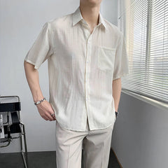 New Luxury Business Men Shirts Leisure Solid Color Short Sleeve Korean Popular Men's Clothing High Quality Cardigan Tops Summer voguable