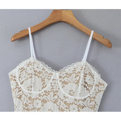 Sexy Backless Bandage Elegant Lace Dress Women Thin Straps Floral Bodycon Hollow Out Robe Lady Club Party Vestidos voguable