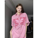 Unisex Hip Hop Shirt Large Size Three-dimensional Butterfly Design Half-sleeved Shirt Niche Casual Loose Versatile Shirt Jacket voguable