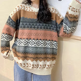 Voguable Vintage Sweaters Women Pullover Winter Striped Jumpers Korean Style Loose Pullover Knitwear Casual Loose Sweater Pull Femme voguable