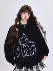 Kawaii Hole Sweet Sweaters Women Vintage Faux Mink Cashmere Cartoon Knitted Jumper Preppy Style Cute Japan Lazy Wind Tops voguable
