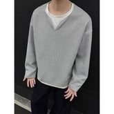 Spring Long Sleeved T-shirt Men Fashion Gray Black Checkered T Shirt Men Streetwear Korean Loose Round Neck T Shirt Mens Top voguable