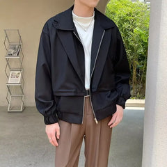 Early Autumn Maillard Short Men's Jacket Design Long Sleeve Coats Men High-end Lapel Zipper Solid Color Casual Jackets for Men voguable