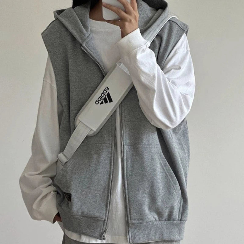 American Retro Sleeveless Hooded Zippered Cardigan Jacket for Women's Autumn Winter Hoodies Camisole Top Vest Jacket voguable