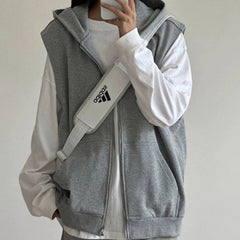 American Retro Sleeveless Hooded Zippered Cardigan Jacket for Women's Autumn Winter Hoodies Camisole Top Vest Jacket voguable