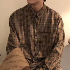 Men's Leisure High Street Check Shirts Japanese Cardigan Fashion Retro Long Sleeve Casual High Quality Tops Spring 2025 New voguable