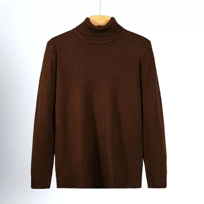 New Korean Fashion Men Sweater Light Luxury Trendy Turtleneck Knit Solid Color Pullover Leisure Retro Long Sleeve Basic Knitwear voguable