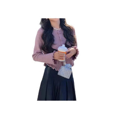 Purple Camellia Knitted Cardigan Women Korean Wear Chic and Beautiful Short Tops and Jackets in Early Autumn voguable