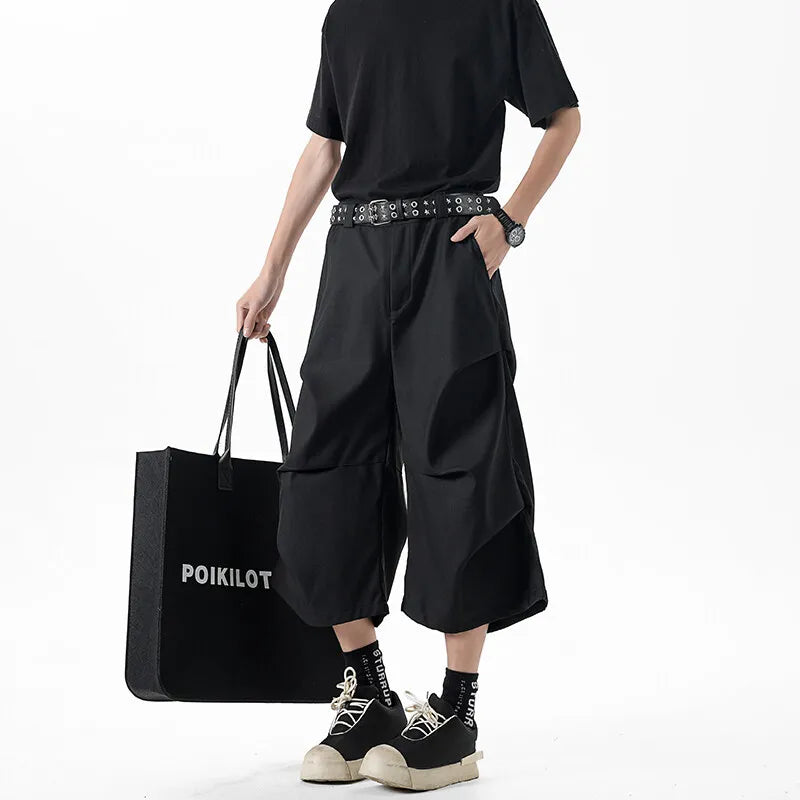 New Wide Leg Casual Pants mens Loose Fit Elastic Waist Outdoor Sport Capri Wrinkle Design Comfy Trousers for Women Men voguable