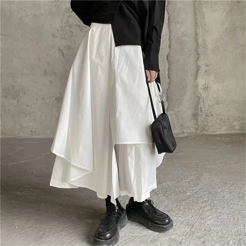 Gothic Asymmetrical Cargo Skirts Women Streetwear Punk Irregular High Waist A Line Pleated Skirt Korean Hip Hop Midi Skirt voguable