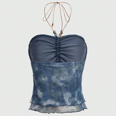 Tanks Spring Summer Elegant Sexy Paisley Gauze Sleeveless Halter Neck Party Tanks For Women voguable