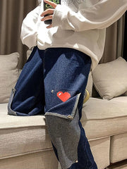 Voguable Harajuku Wide Leg Baggy Cargo Jeans Pants Men Heart Oversize Straight Casual Denim Long Trousers Streetwear Vintage Y2k Hip Hop voguable