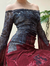 Grunge Fairycore Gothic Floral Mesh Dress Dark Slash Neck Long Flare Sleeve Maxi Dresses For Women Autumn Spring voguable