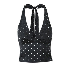 Women Vintage Polka Dot Halter Top Sexy Backless Fit Slim Holiday Summer Crop Top voguable