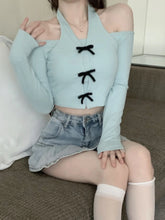 Voguable Coqutte Off The Shoulder Tops Fake 2pcs Hotsweet Solid Color Collar Halter Kpop Slim T Shirt Long Sleeve Basic Shirts. voguable