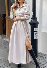 Voguable Autumn/Winter New Women's Fashion Leisure Resort Button Belt Shirt Dress Women's Wear voguable