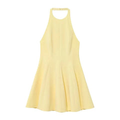Versatile Halter Neck Backless Short Dress 2025 New A-line Zipper Solid Color Yellow Party Dress Fashion Vestidos Woman Clothing voguable