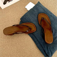 Voguable Summer Clip Toe Square Low Heels Women Slippers Sandals Fashion Casual Flip Flops Party Shoes voguable