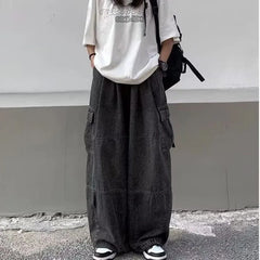 2024 Spring Autumn Men Baggy Jeans Men Wide Leg Pants Big Pockets Elastic Waist Streetwear Trousers Male Loose Denim Pants voguable