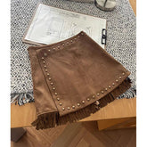 Voguable Y2K Suede Rivet Mini Skirt Women Harajuku Vintage Tassel Patchwork Black Skirts Winter Gyaru Streetwear Grunge Slim Faldas New voguable