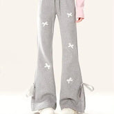 Voguable Sweet and Cool Hot Girl Casual Bow Trousers with High Waist Slit Design Feel Lazy Style Bell-bottom Pants Straight Pants voguable