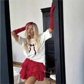 Bow Print Chic White Women T-shirt Cotton 2025 New Round Neck Short Sleeve All-match Tee White Casual Streetwear Female Top voguable