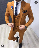Voguable Men Suit 3 Pieces Coffee Single Button Lapel For Wedding Banquet Party Work Office Business Jacket Vest Pant voguable