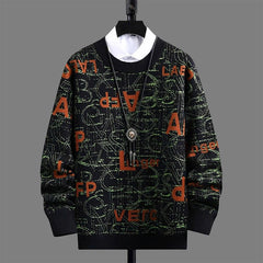 New American Trendy Men Sweaters Light Luxury Letter Printed Knit O Neck Long Sleeve Pullover Casual Loose High Street Knitwear voguable