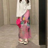 Voguable A-line High Waist Mid-length New Skirt Personalized Korea Streetwear Print Mesh Falda Straight Vent All-match Fresh Skirt voguable