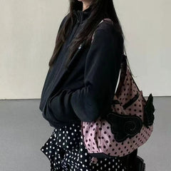 Streetwear Trendy Y2k Aesthetic Dots Wings Women's Handbags Fashion Office Lady Shoulder Underarm Bag All Match Casual Backpacks voguable