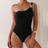 Voguable Fashion Sportswear Women Sexy Vintage Sleeveless Swim Solid Single Shoulder New Spring Summer One Piece Suits Swimwear voguable