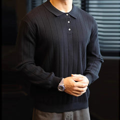 New Japanese Business Men Polo Sweater Light Luxury Knit Slim-fit Long Sleeve Pullover Premium Solid Color Basic Knitwear M-3XL voguable
