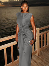 Sleeveless Ruched Sexy Maxi Dress For Women Gown Fashion Solid O Neck High Waist Bodycon Club Long Dress Vestido voguable