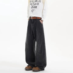 2025 Spring New Trendy Jeans Patchwork Design Male Gradient Color Washed Straight Male Denim Pants Wide Leg Mopping pants voguable