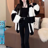 Voguable Soft Sweet Women's Clothing Knitted Sweaters Cardigans Autumn Winter Loose Striped Coat Thicken All-match Contrast Color Tops voguable