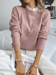 New lace round neck pullover long sleeved autumn and winter knitted sweater voguable