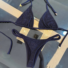 New Bandeau Biquini Sexy Bikini Women Swimsuit Female Swimwear Shiny Botton Swimming Suit Halter Bodysuit Beach Outfits voguable