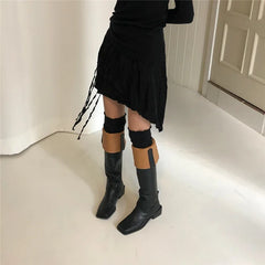 Voguable Korean Fashion Lace Up Irregular Solid Color A-line Skirt Women 2024 Spring New Street Style High Waist Pleated Casual Skirt voguable