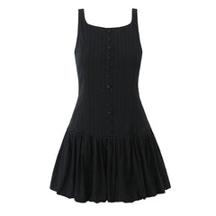 Sexy Backless Sleeveless Short Dress Women Front Button A-line Mini Summer Dresses Elegant Female Holiday Cotton Robe