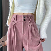 Voguable Corduroy Slim Wide-sleeved Pants Women's New Casual Pants Spring Autumn Thin High Waist Drape Straight Waist Trousers voguable