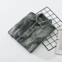 Voguable Retro Color Blocked Denim Vest Jacket Men's Korean Version Loose Straight Tube Sleeveless Outer Jacket Vest Top voguable