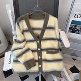 Voguable Fashion Striped Knitted Cardigan Women Fall Winter Preppy Sweet Loose V Neck Sweaters Korean Chic Casual Student Button Coats voguable