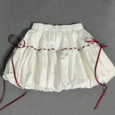 White Lace Up Mini Skirt Women Summer High Waist All Match Bud Skirts Y2K Korean Sweet Preppy Patchwork A Line Skirts New voguable