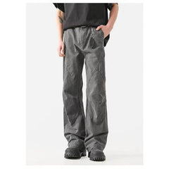 Straight Leg Jeans men Patchwork Design Vintage Retro Wash Distressed Denim Pants High Quality Streetwear Trendy Style voguable