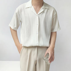 Summer Clothing Men's Light Luxury Draped Shirts Retro Leisure Korean Popular Clothes Button-down Short Sleeve Solid Color voguable