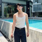 2025 New Fashion Male Vest Patchwork Personality Sleeveless Top Men's Solid Color Slim T-shirt Spring Trendy 9A8204 voguable