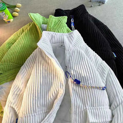 Winter Warm Corduroy Parkas Women Y2K Korean Streetwear Solid Stand Collar Puffer Jacket Bf Loose Preppy Zipper Fluffy Outwear voguable